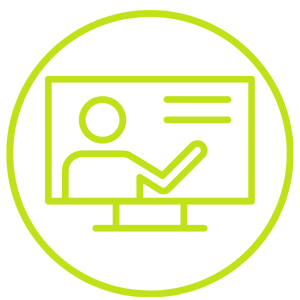 an icon of a computer screen and presenter